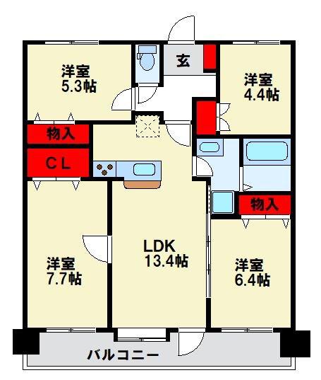 テングッド高取(4LDK/4階)の間取り写真
