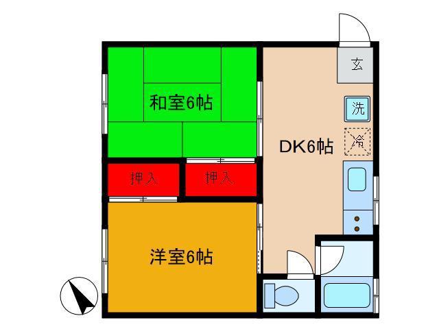 サトーハイツ(2DK/1階)の間取り写真