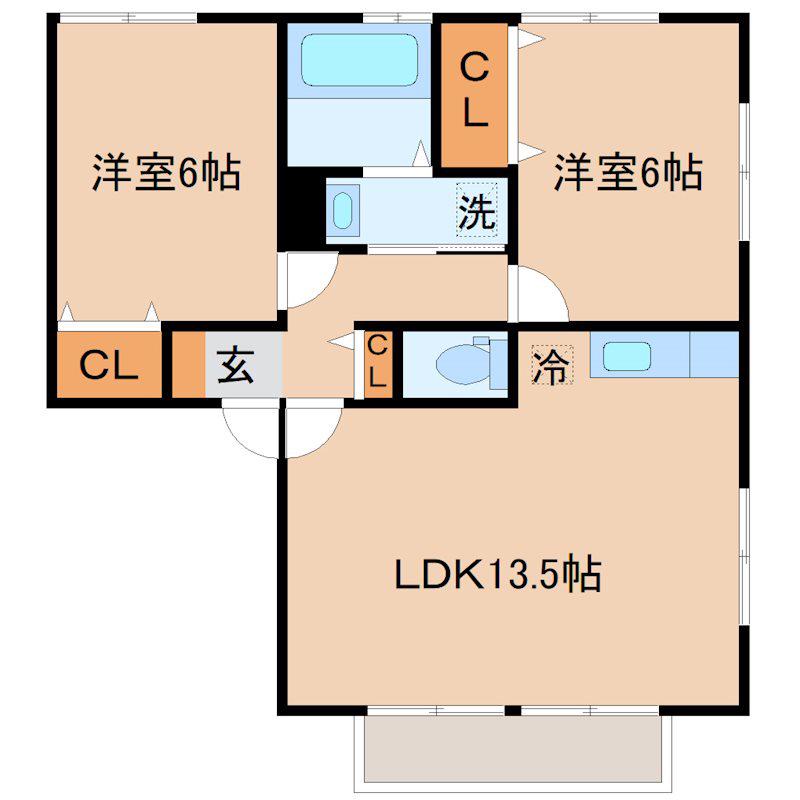 サニーサイド(2LDK/2階)の間取り写真
