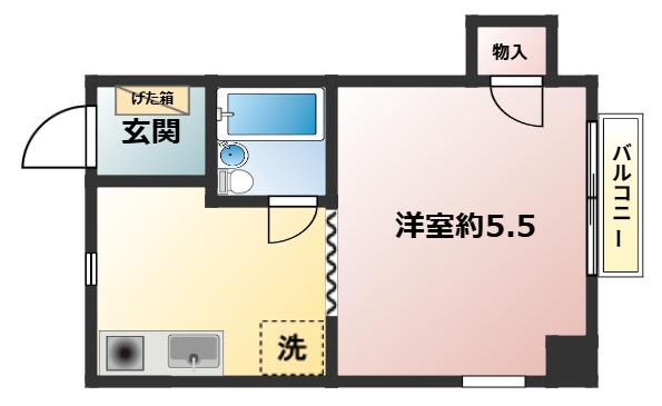 ハイツブルーム(ワンルーム/2階)の間取り写真