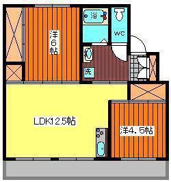 フォルクロール河辺 002号棟(2LDK/4階)の間取り写真