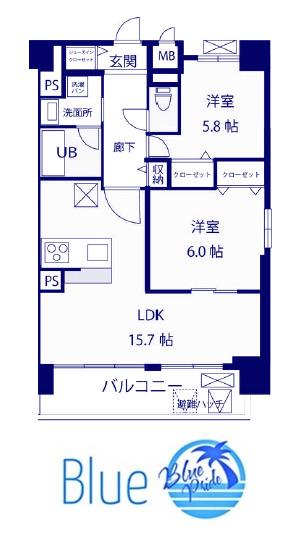 湘南辻堂駅前マンション(2LDK/9階)の間取り写真