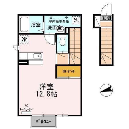チャーム開和(ワンルーム/2階)の間取り写真