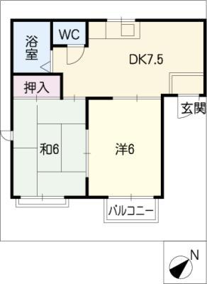コスモハイツ月見(2DK/2階)の間取り写真