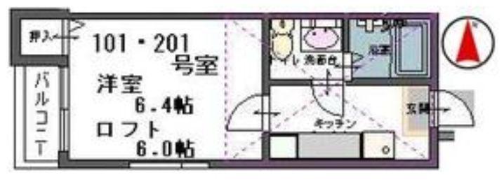 ヴァンベール宮町(1K/2階)の間取り写真