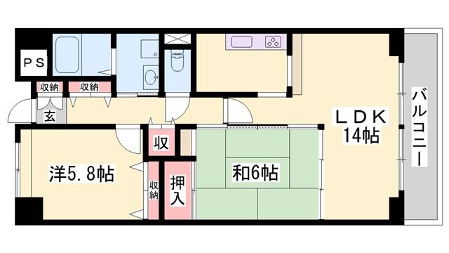 ライオンズマンション姫路東今宿(2LDK/2階)の間取り写真