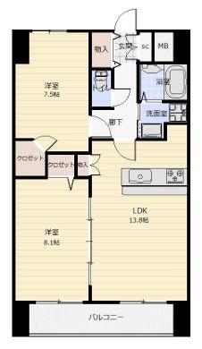 アークデュオ仙台苦竹(2LDK/8階)の間取り写真