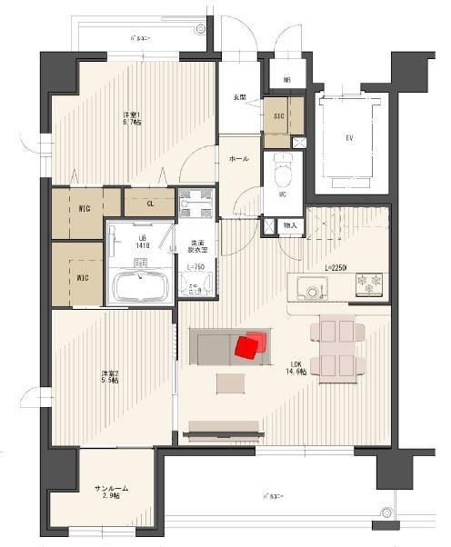 OAK VILLA 桜並木クラス(2LDK/6階)の間取り写真