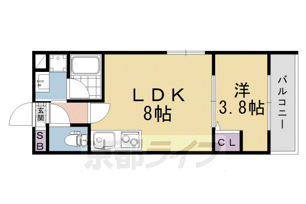 伏見区上中町マンション(1LDK/2階)の間取り写真