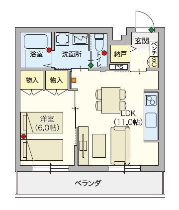 ヘーベルVILLAGE 鶴間 クレサングリュ(1LDK/3階)の間取り写真