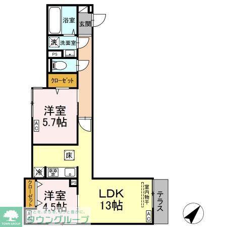 セレスティア南田中(2LDK/1階)の間取り写真
