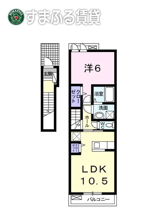 リバーサイド KIRA(1LDK/2階)の間取り写真