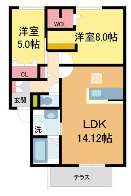 アベニール(2LDK/1階)の間取り写真
