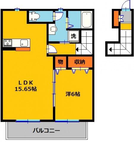 ムゲンハイツD(1LDK/2階)の間取り写真