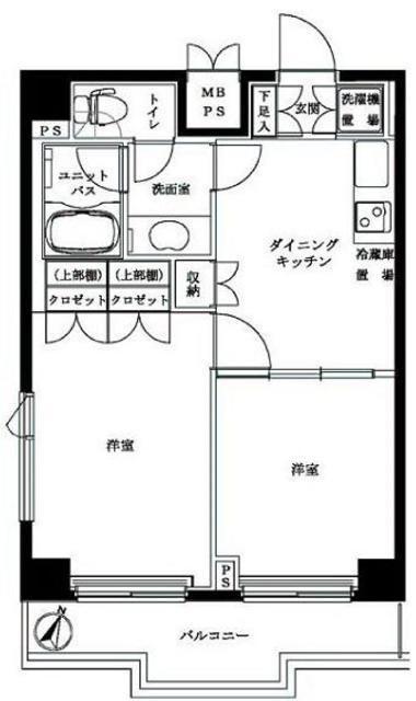 ルーブル中野沼袋(2DK/9階)の間取り写真