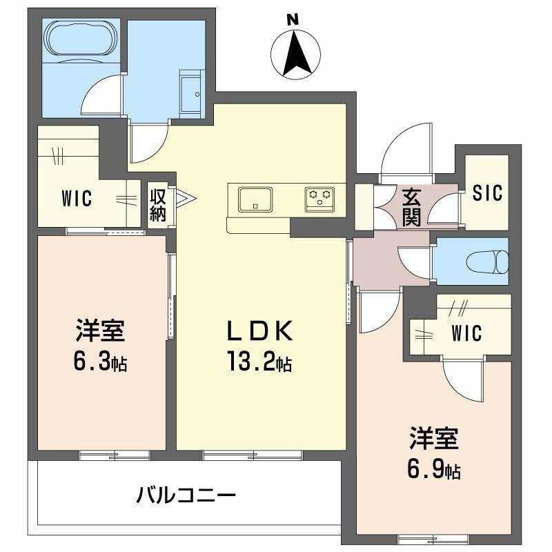 シャルール メゾン(2LDK/2階)の間取り写真