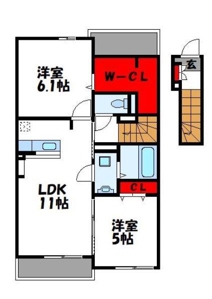 ウィズウミ(2LDK/2階)の間取り写真