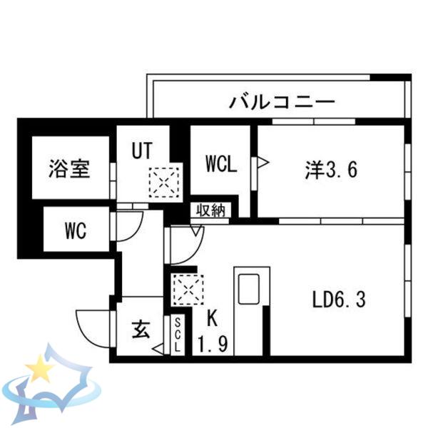 南4条西25丁目MS(1LDK/2階)の間取り写真