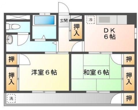サンハイツ福生(2DK/1階)の間取り写真