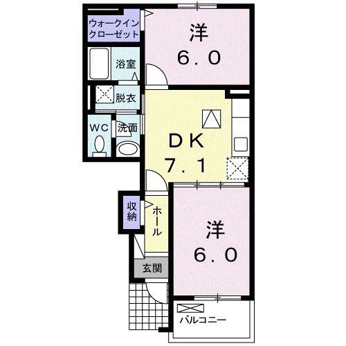 ジェルメ B(2DK/1階)の間取り写真