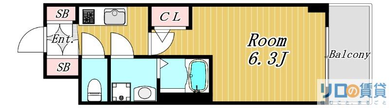 エステムコート新大阪XVIIベイス(1K/2階)の間取り写真