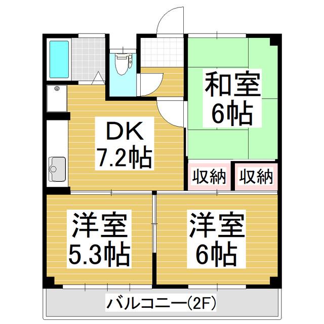 コーポ上條B棟(3DK/2階)の間取り写真