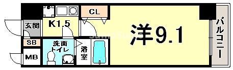 グレンパーク兵庫駅前(1K/9階)の間取り写真
