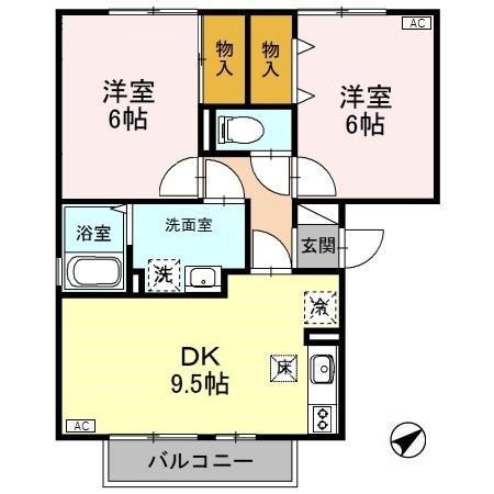 リバーフォート阿賀(2DK/3階)の間取り写真