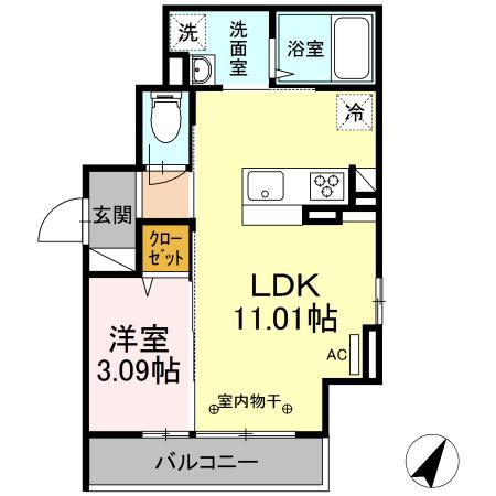 小田急小田原線 小田急相模原駅 徒歩12分 3階建 築4年(1LDK/3階)の間取り写真