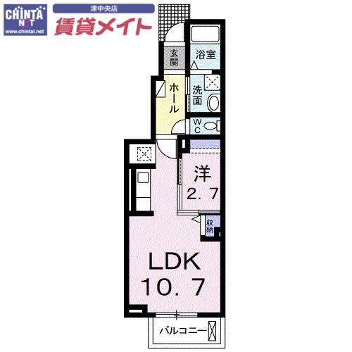 近鉄名古屋線 津駅 徒歩29分 2階建 築12年(1LDK/1階)の間取り写真
