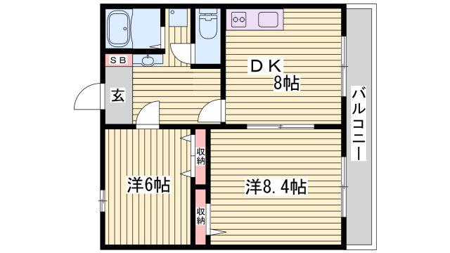 コンパスローズ白浜(2DK/2階)の間取り写真