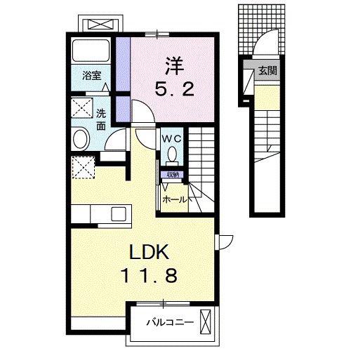 ドゥース レシ B(1LDK/2階)の間取り写真