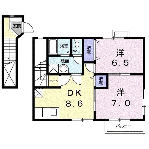 プリュジュールIII(2DK/2階)の間取り写真