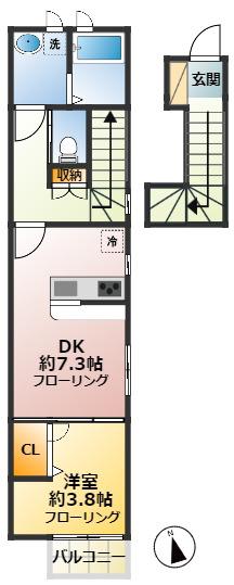 フェリーチェ(1DK/2階)の間取り写真