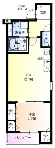 フジパレス富田林(1LDK/1階)の間取り写真