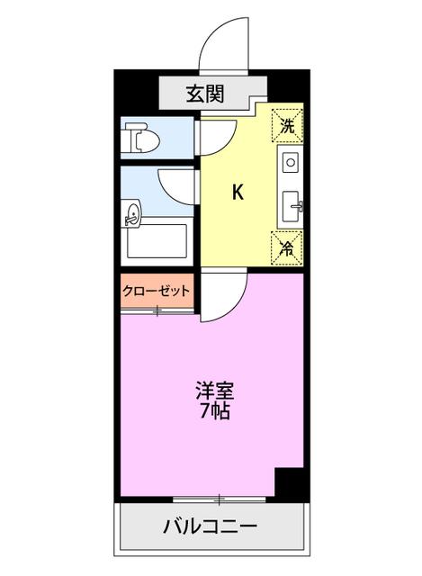 ワンノール堀之内(1K/3階)の間取り写真