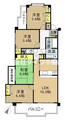 ロイヤルマンション緑丘II(4LDK/2階)の間取り写真