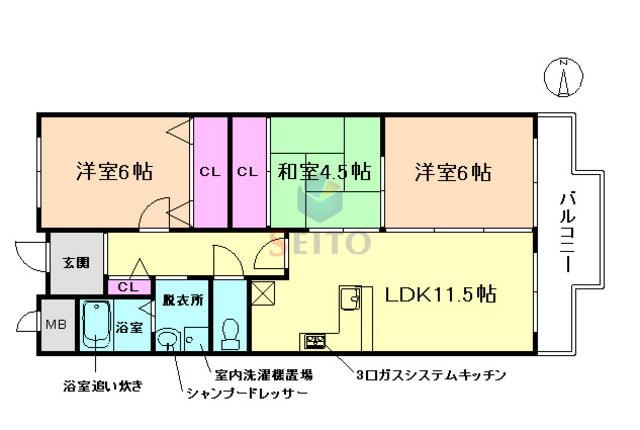 アルテハイム緑地公園(3LDK/3階)の間取り写真