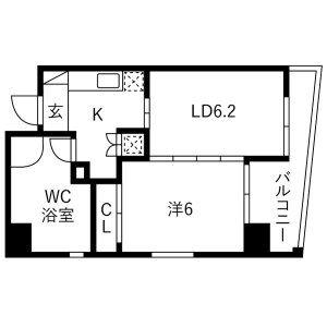 レインボーピア八熊(1LDK/2階)の間取り写真