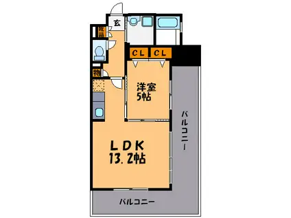 ディー・ウイングタワー(1LDK/3階)の間取り写真