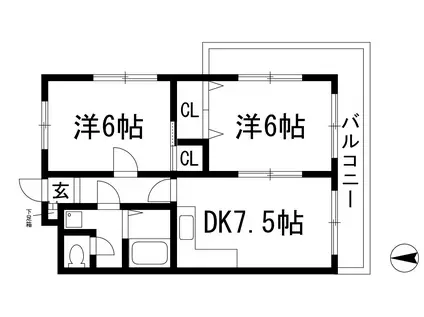 ダンディライオン宝塚1(2DK/2階)の間取り写真
