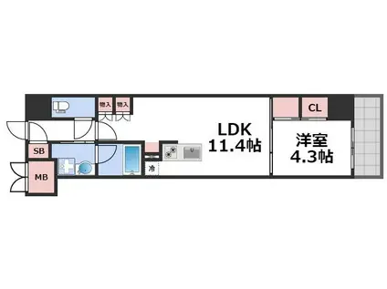 S-RESIDENCE大阪上本町(1LDK/14階)の間取り写真