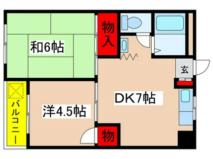 サンシャイン三輪(2DK/1階)の間取り写真