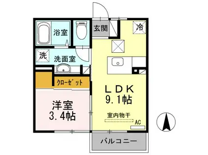 D-ROOM伝上山(1LDK/1階)の間取り写真