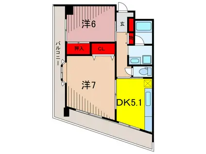 ロイヤルアヤセ(2DK/6階)の間取り写真
