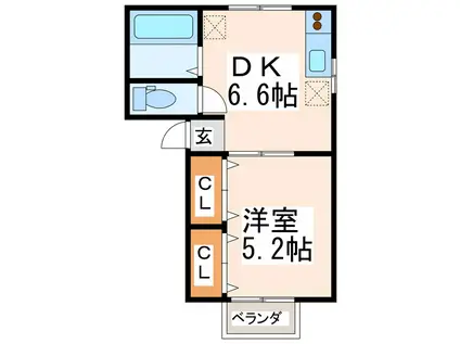 フローラルハイツ内田2番館(1DK/2階)の間取り写真