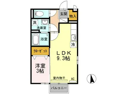 アクシス南島田D(1LDK/2階)の間取り写真