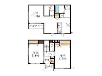 CASA MICHI(2LDK/2階)の間取り写真