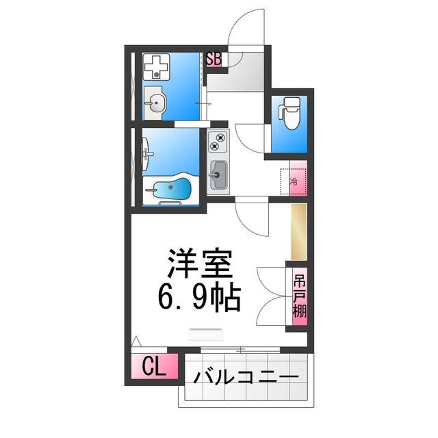 松屋町ジーイー・ヌフ(1K/4階)の間取り写真
