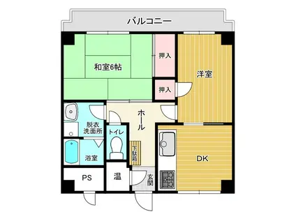 エバーライフ通町(2DK/4階)の間取り写真